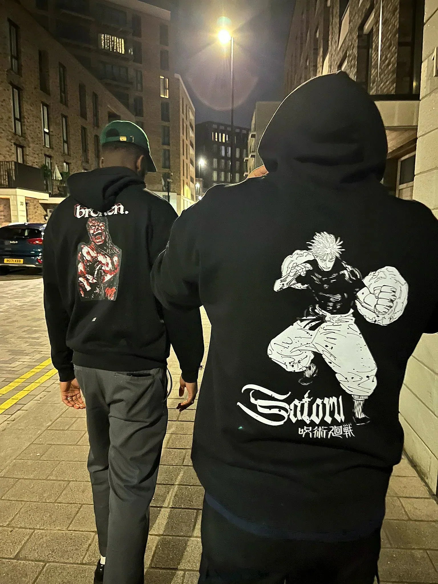 Kunai Clothing Models walking with anime hoodies