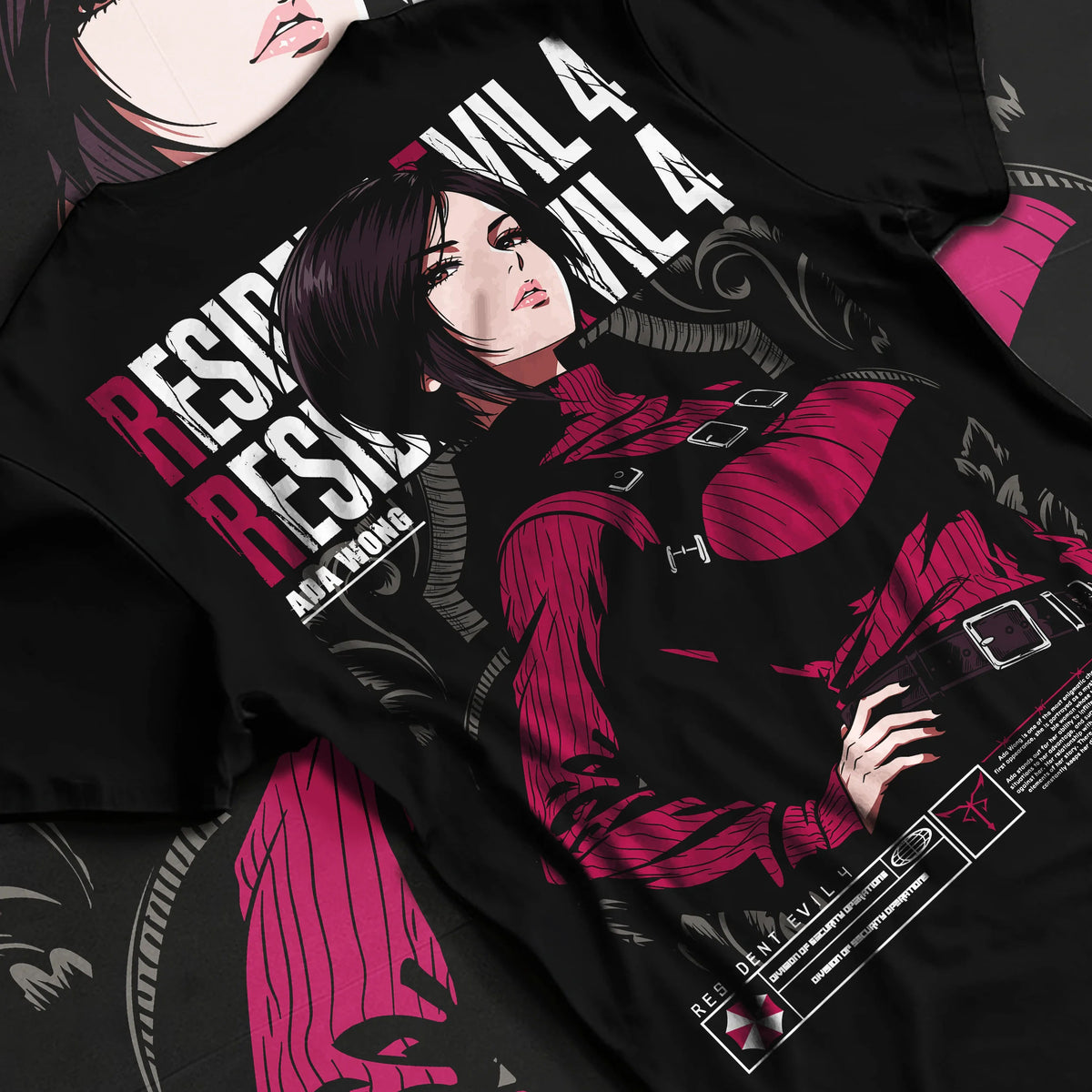 Black T-shirt flat back view showing Ada Wong from Resident Evil: Resident Evil 4