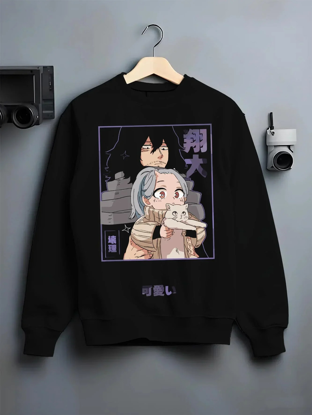 Black T-shirt laid flat with natural folds with Ryuk Hoodie Death Note Retro Anime Shinigami Poster graphic premium wear.