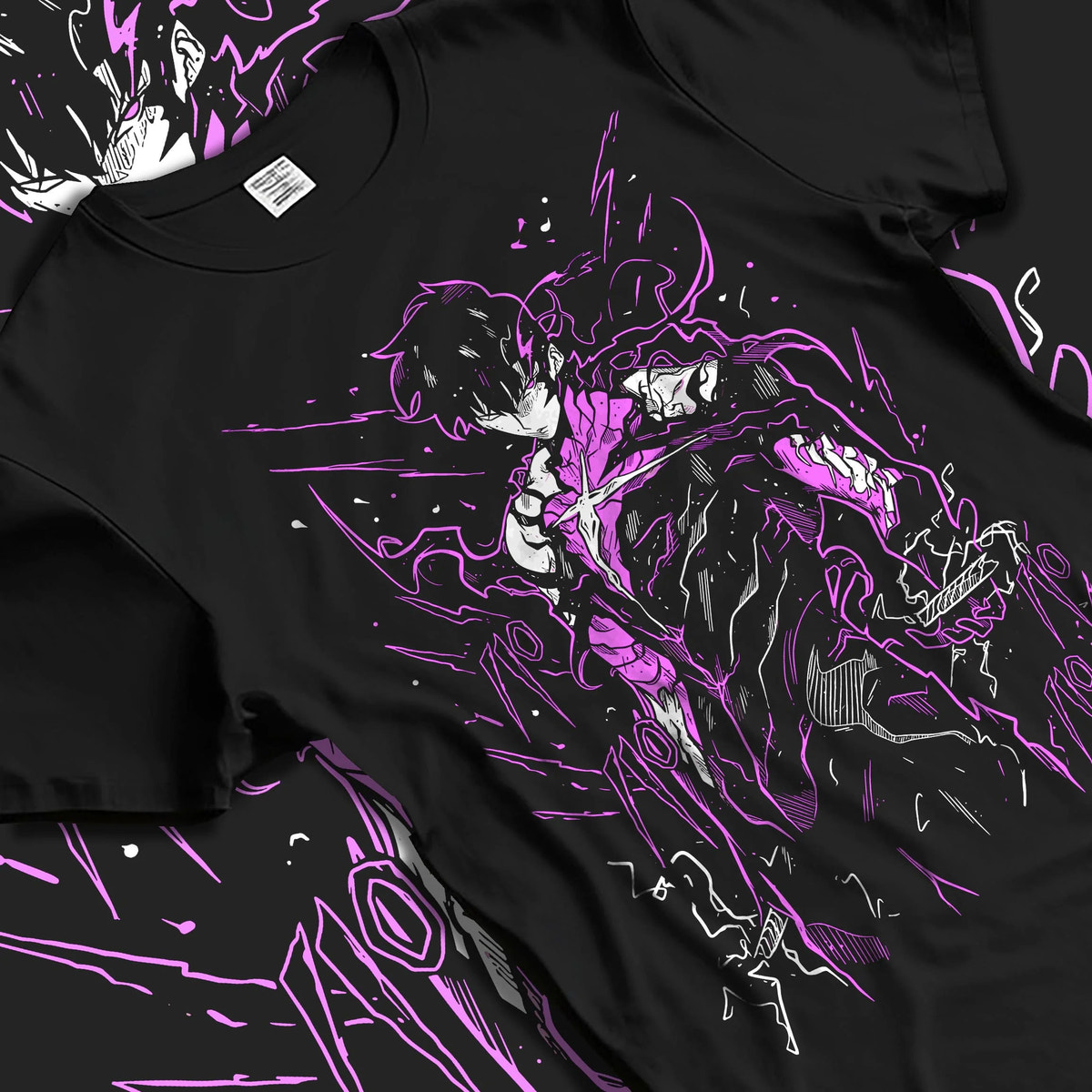 Black T-shirt laid flat with natural folds featuring Fullmetal Alchemist alchemy power dark artwork.