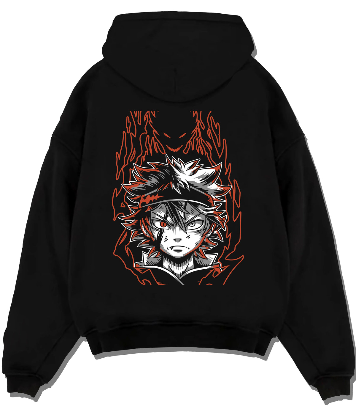 Black hoodie flat back view showing Asta from Black Clover: black form and devil energy