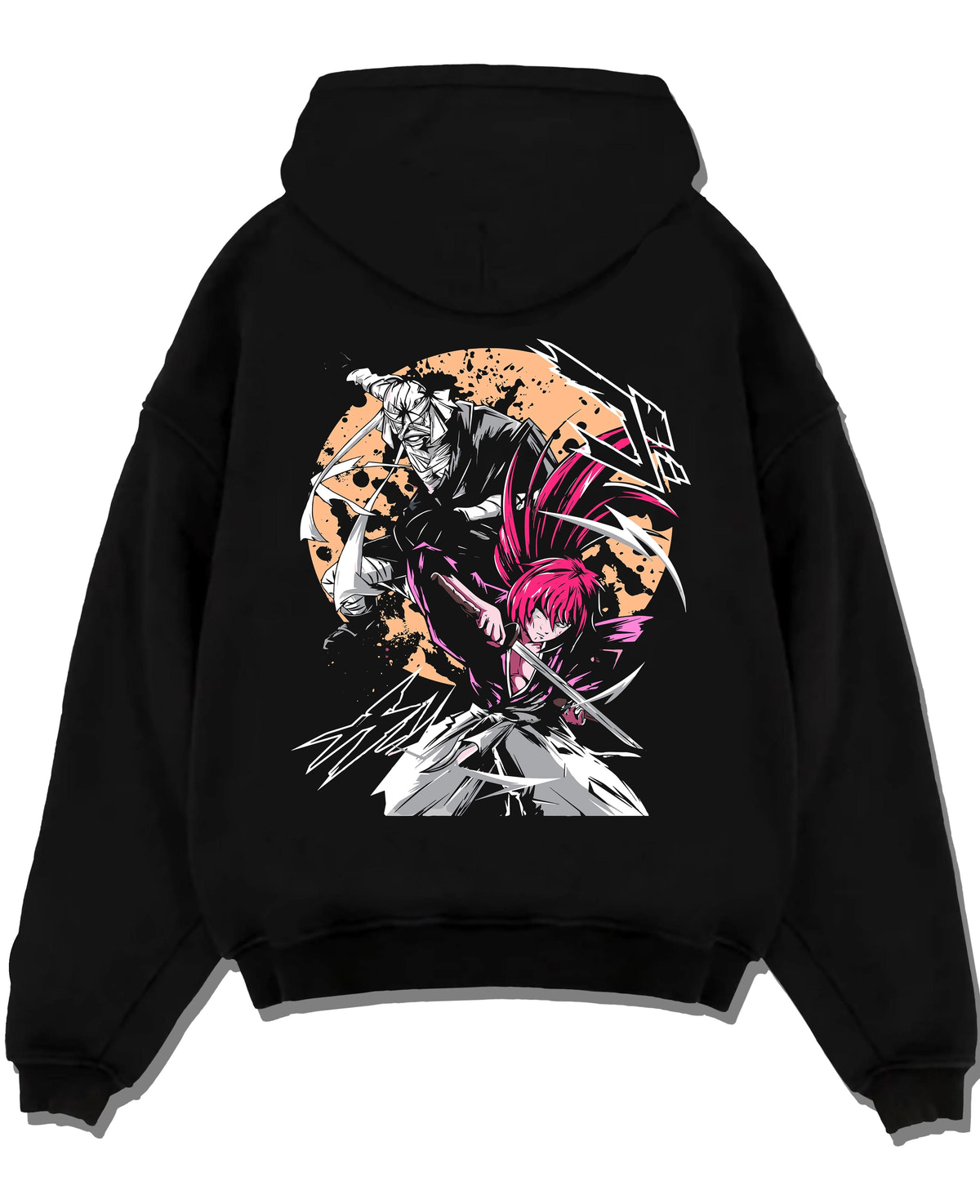 Black hoodie laid flat featuring Toshiro Hitsugaya Bleach battle slash artwork with bold anime graphic print.