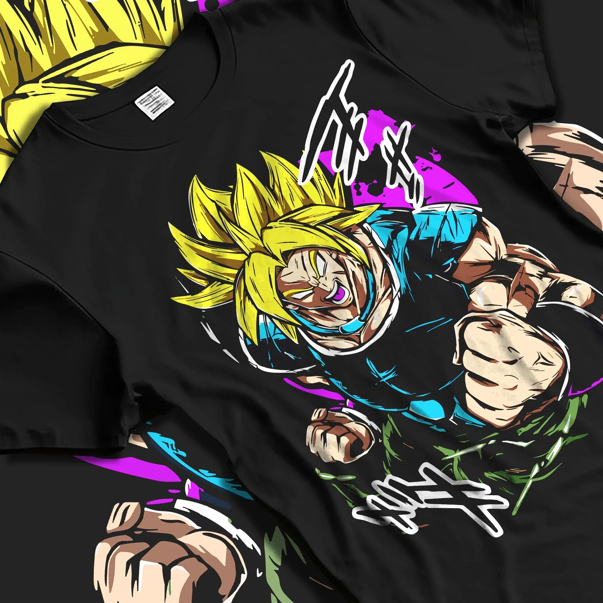 Black T-shirt laid flat with natural folds with Broly Legendary Hoodie Dragon Ball Z Super Saiyan Rage graphic streetwear graphic.