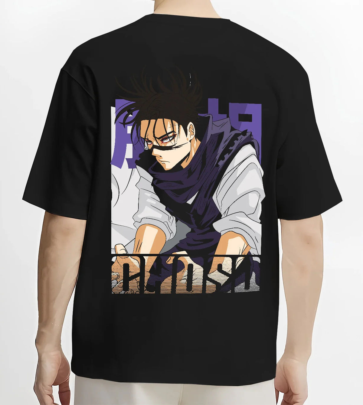 Black T-shirt model back view showing Choso from Jujutsu Kaisen: manga portrait