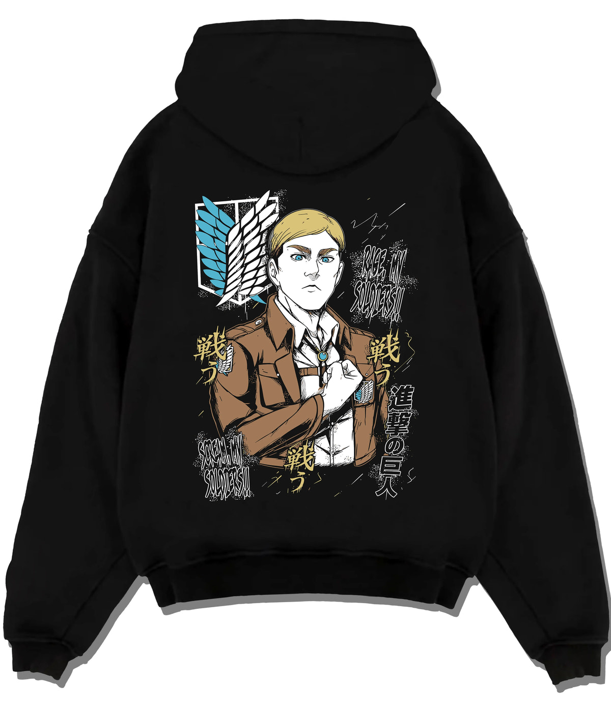 Black hoodie flat back view showing Erwin Smith from Attack on Titan: Survey Corps commander