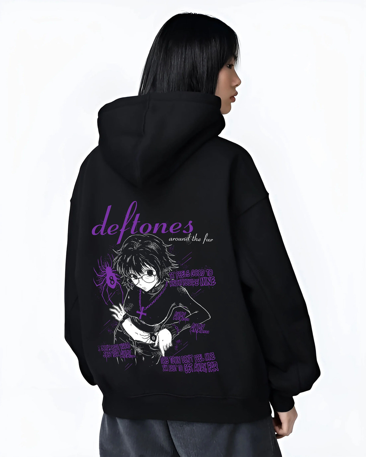 Shizuku Murasaki from Hunter x Hunter, Phantom Troupe member No. 8 on female hoodie model back view