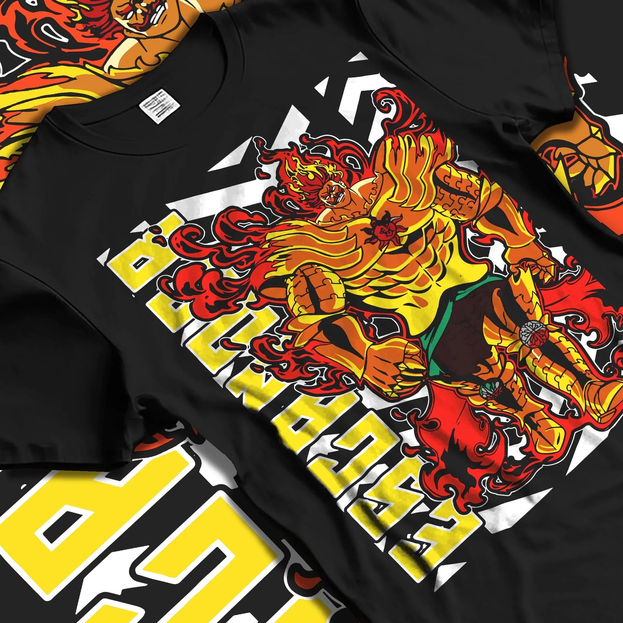 Black T-shirt laid flat with natural folds with Escanor Hoodie Seven Deadly Sins Lion Sin Sunshine graphic bold anime graphic.
