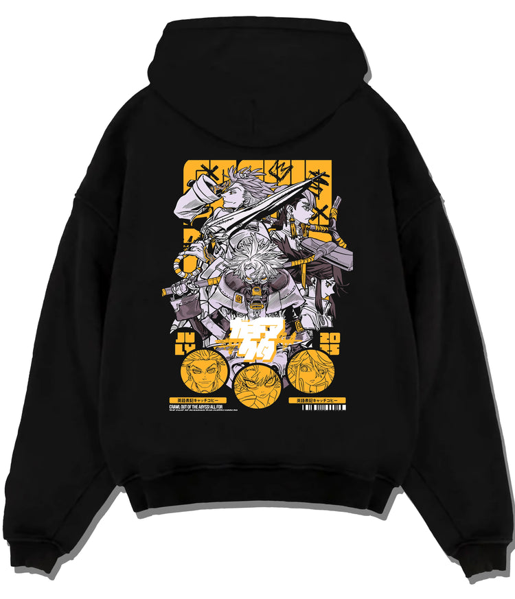 Black hoodie flat back view showing Gachiakuta: manga action character poster