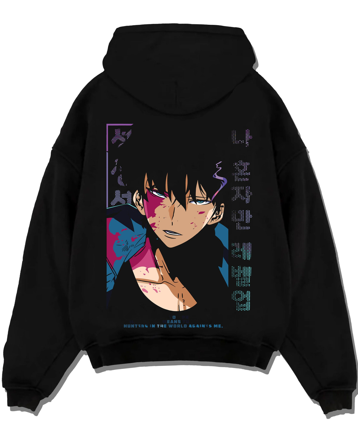 Black hoodie laid flat featuring Mob Psycho 100 Shigeo Kageyama psychic energy artwork.
