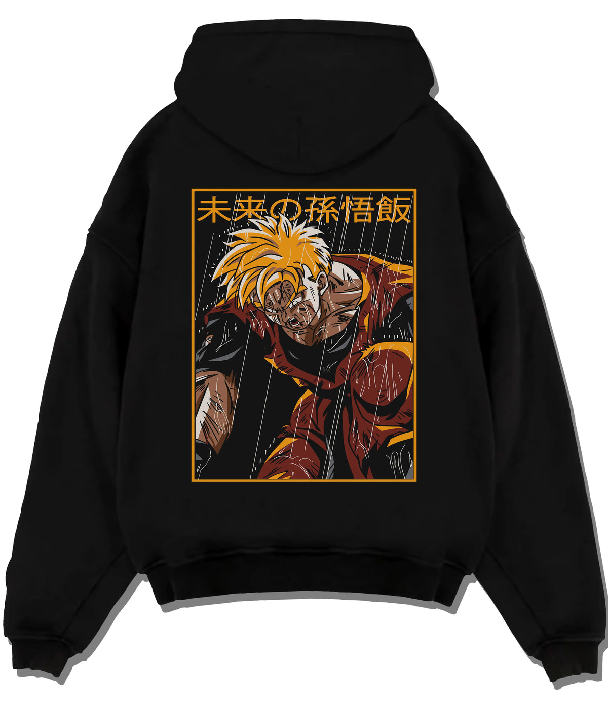 Black hoodie flat back view showing Future Gohan from Dragon Ball: Super Saiyan