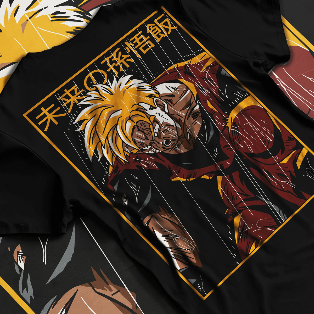 Black T-shirt flat back view showing Future Gohan from Dragon Ball: Super Saiyan
