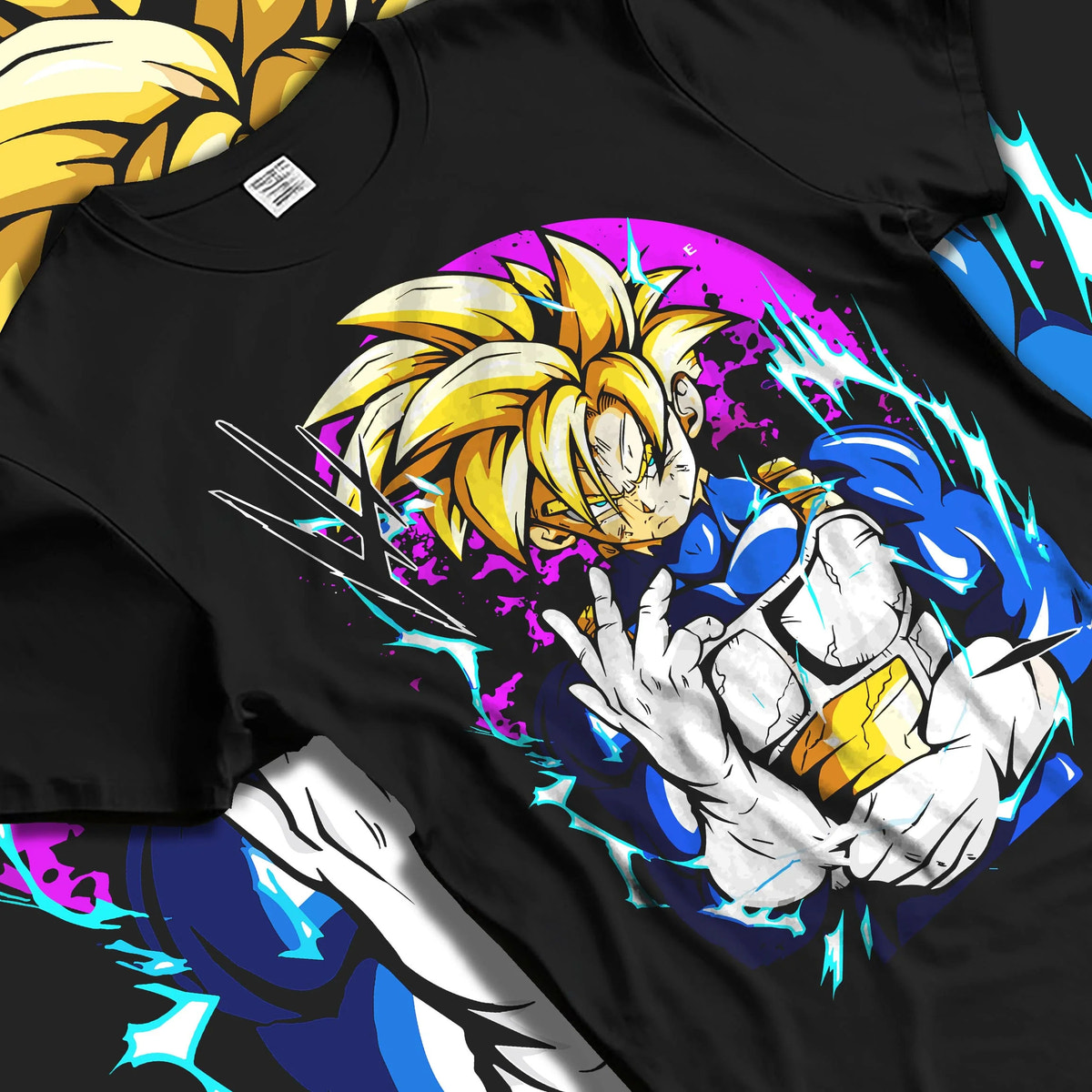 Black T-shirt laid flat with natural folds featuring Gohan Beast Dragon Ball ultimate power artwork.