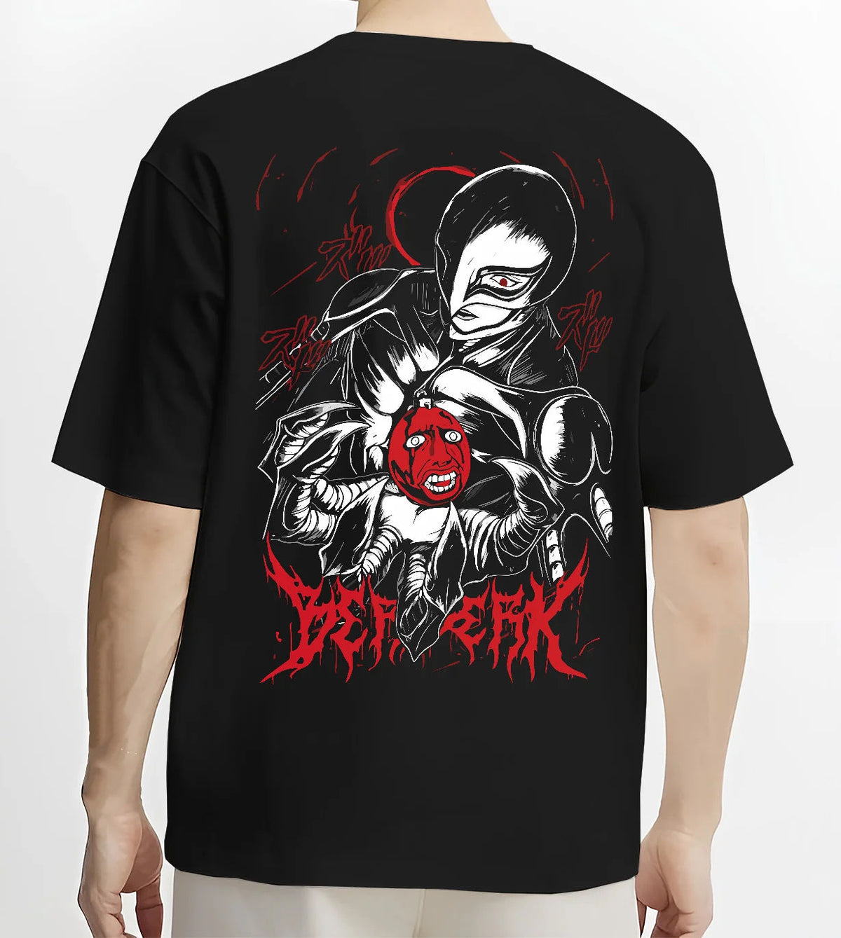 Black T-shirt model back view showing Griffith / Femto from Berserk: dark figure ()