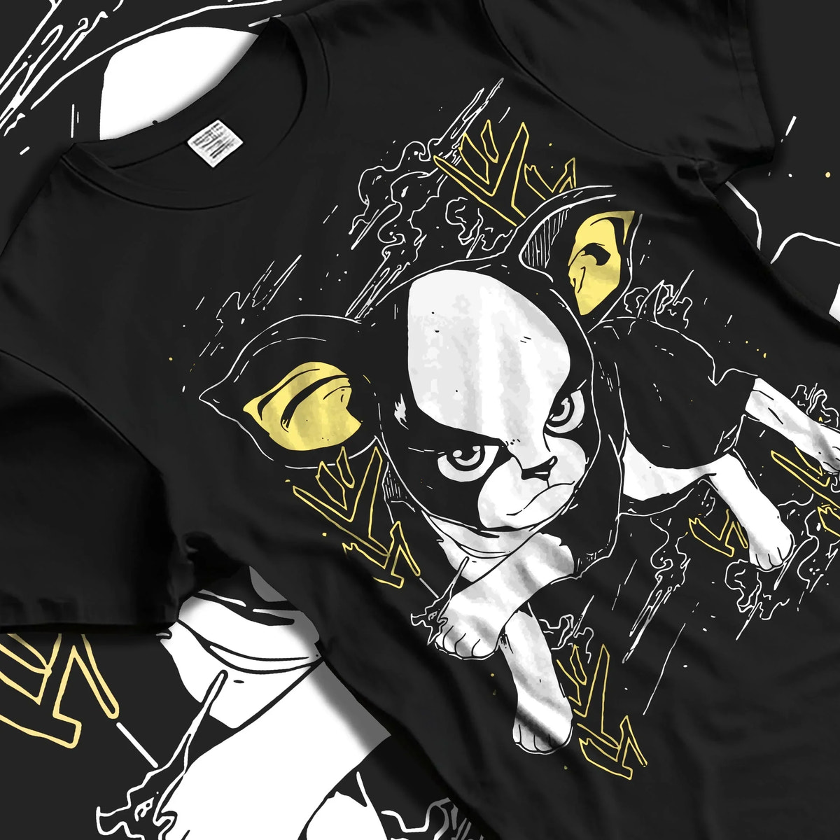 Black T-shirt laid flat with natural folds with JoJo’s Bizarre Adventure Hoodie Iggy Dog Jumper graphic premium wear.