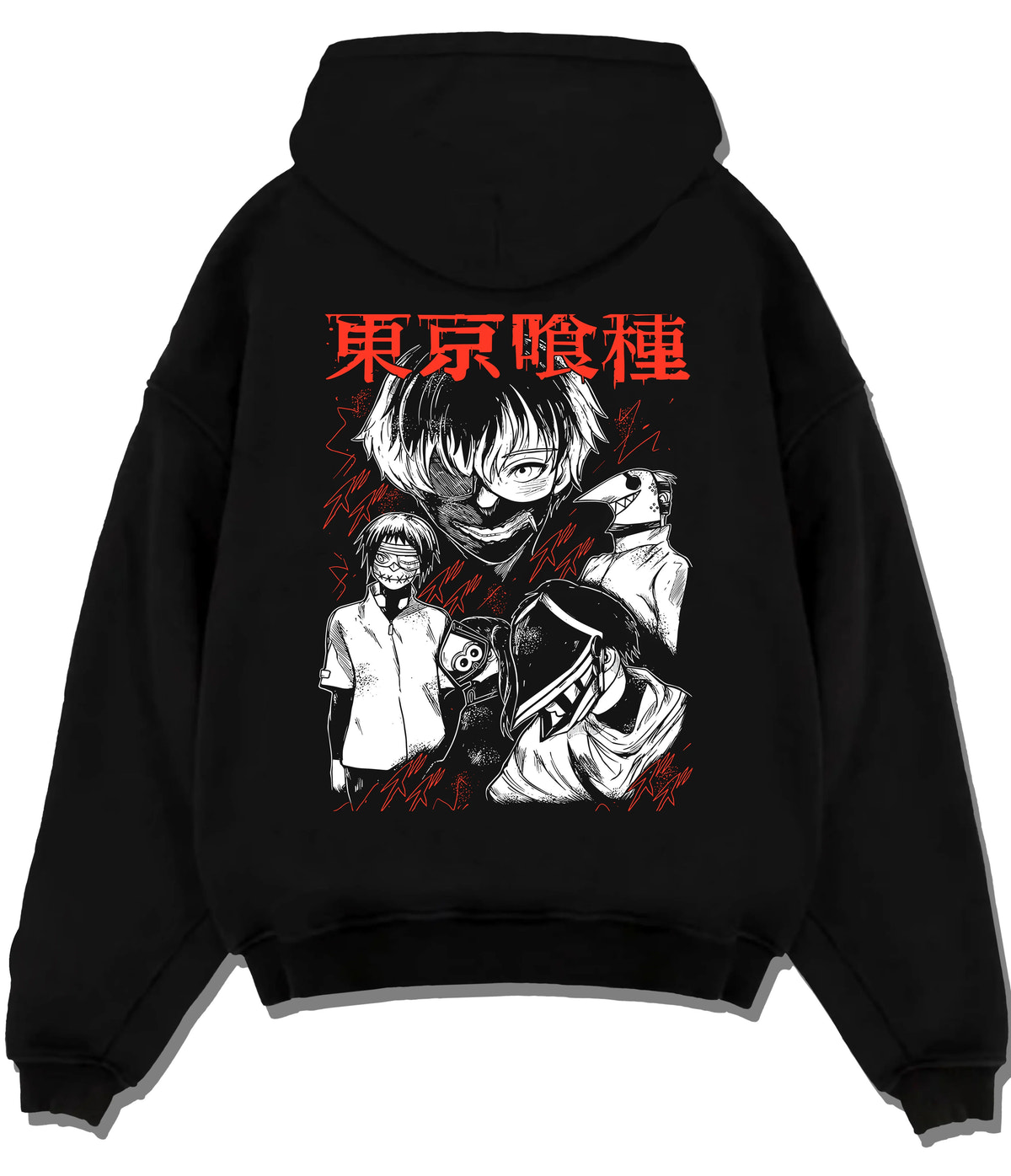 Black hoodie flat back view showing Ken Kaneki from Tokyo Ghoul: ghoul fight dual-character poster