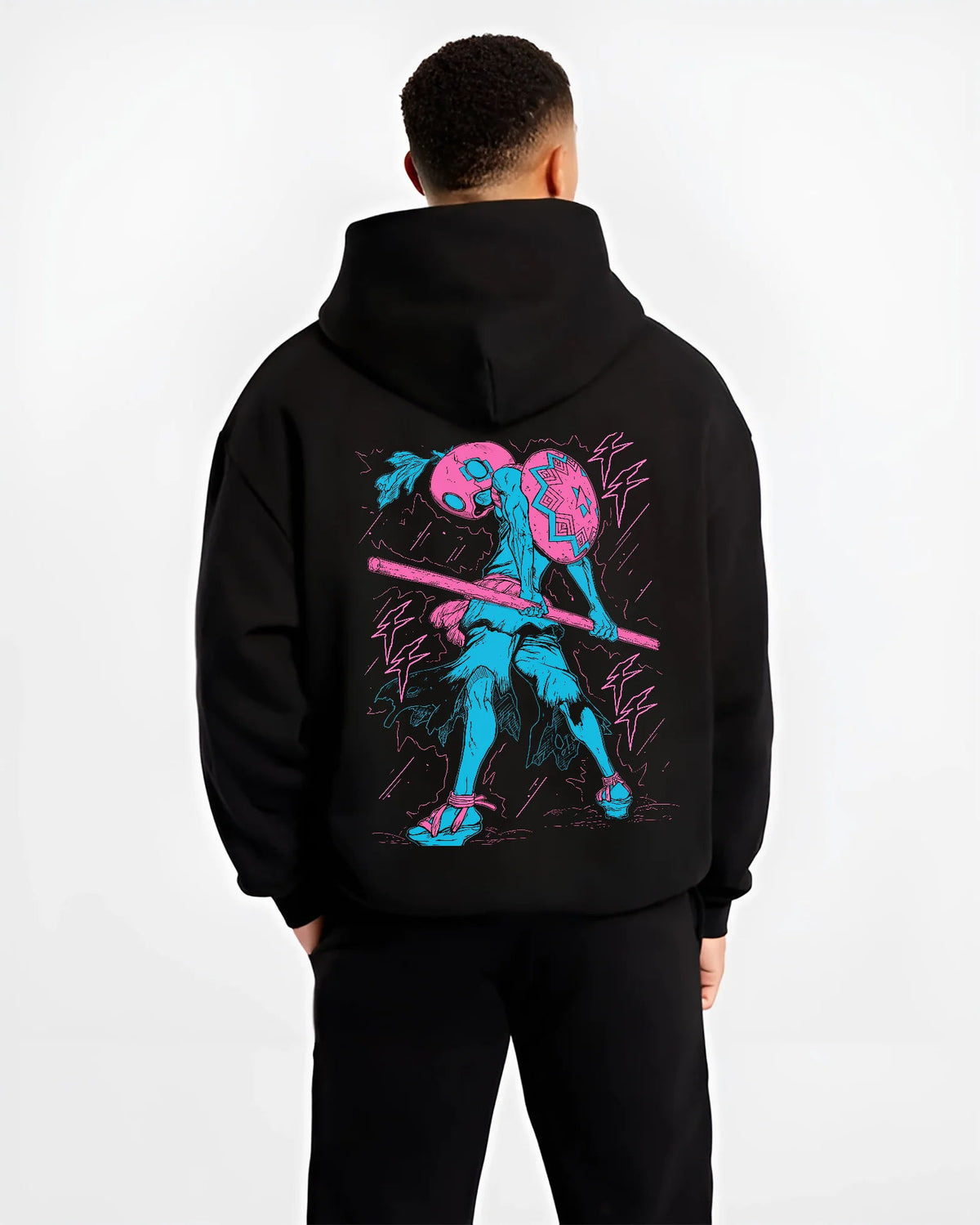 Suika holding a staff from Dr Stone, Kingdom of Science on hoodie model back view