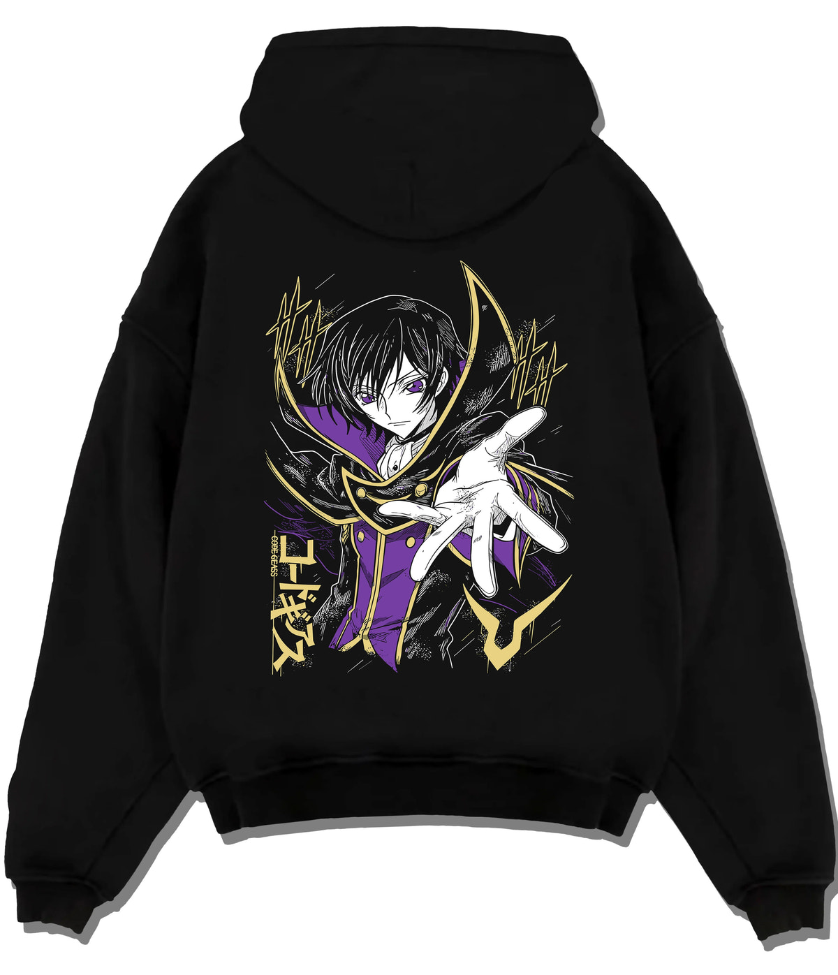 Black hoodie flat back view showing Lelouch vi Britannia from Code Geass: Code Geass