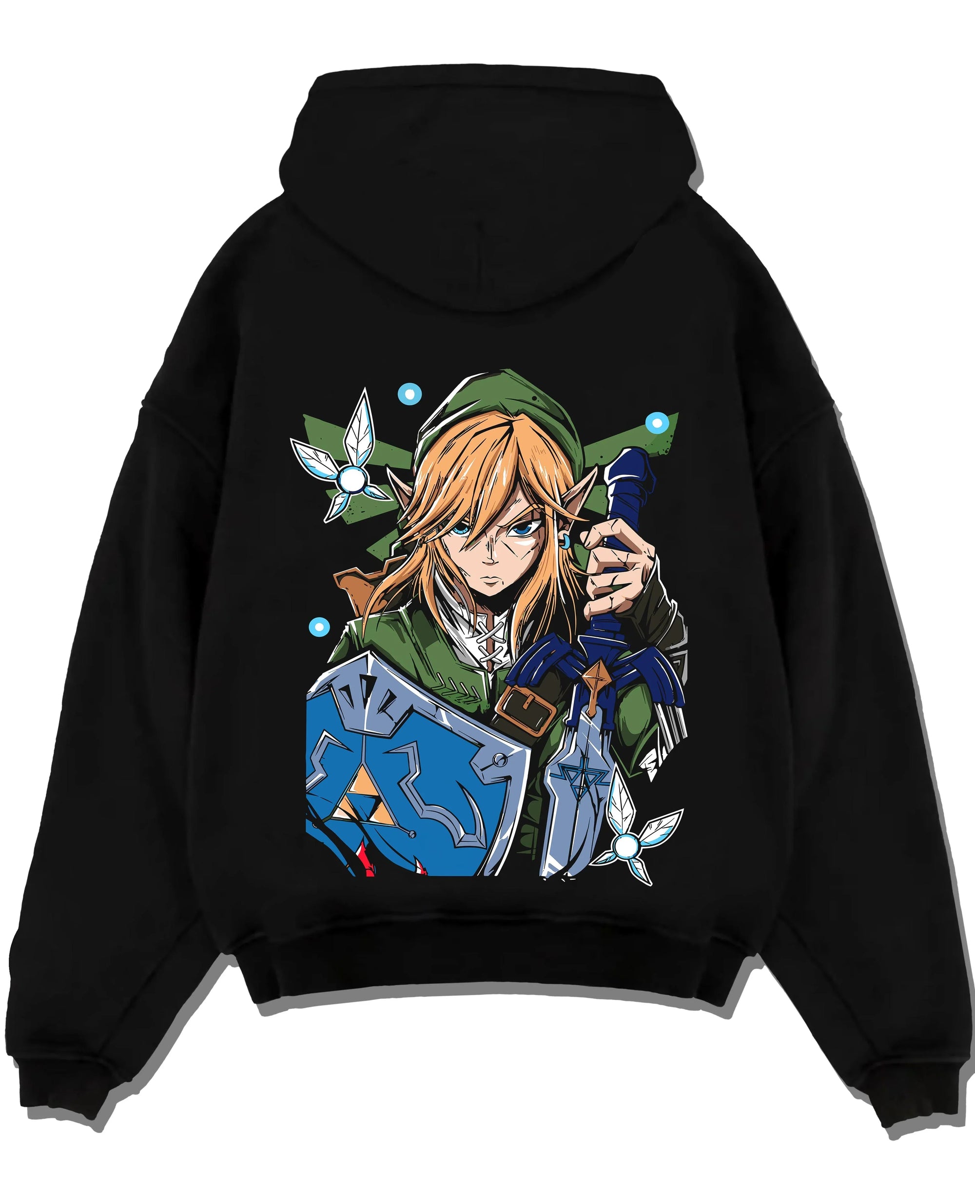 Black pullover hoodie laid flat with Demon Slayer Douma Eye Mask Hoodie Upper Moon graphic Douma anime design.