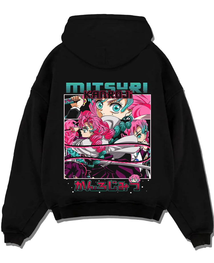 Black pullover hoodie laid flat with Chainsaw Man Aki Hayakawa Hoodie Curse Contract graphic streetwear graphic.