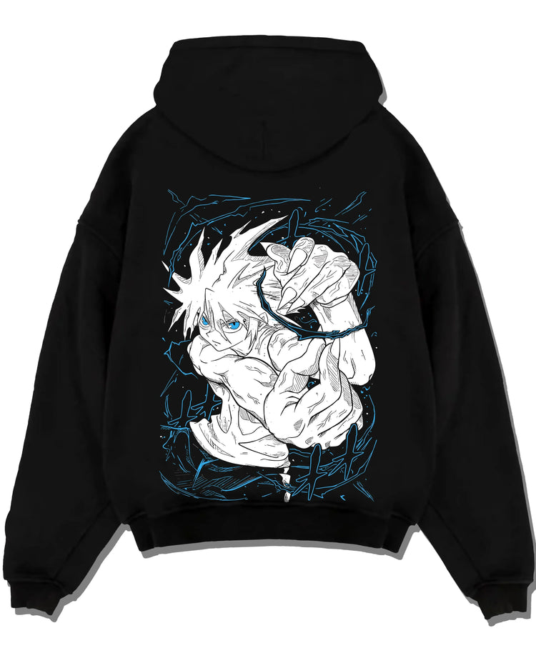 Black pullover hoodie laid flat with Chainsaw Man Aki Hayakawa Sword Spirit Hoodie graphic premium wear.