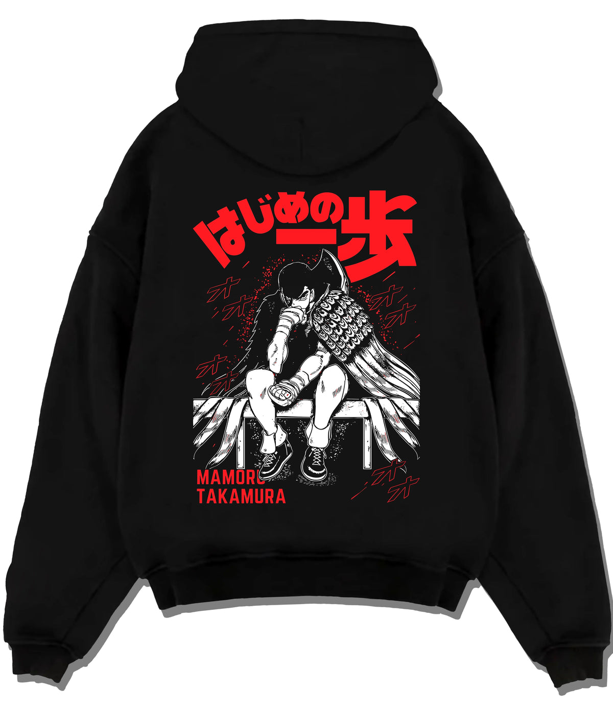 Black hoodie flat back view showing Mamoru Takamura from Hajime no Ippo: Hajime no Ippo boxer