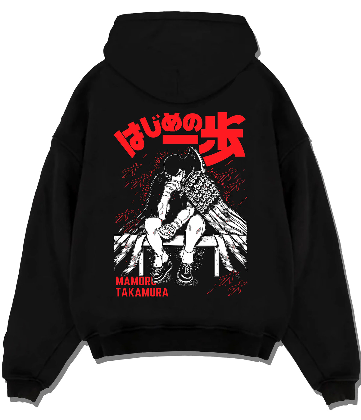 Black hoodie flat back view showing Mamoru Takamura from Hajime no Ippo: Hajime no Ippo boxer