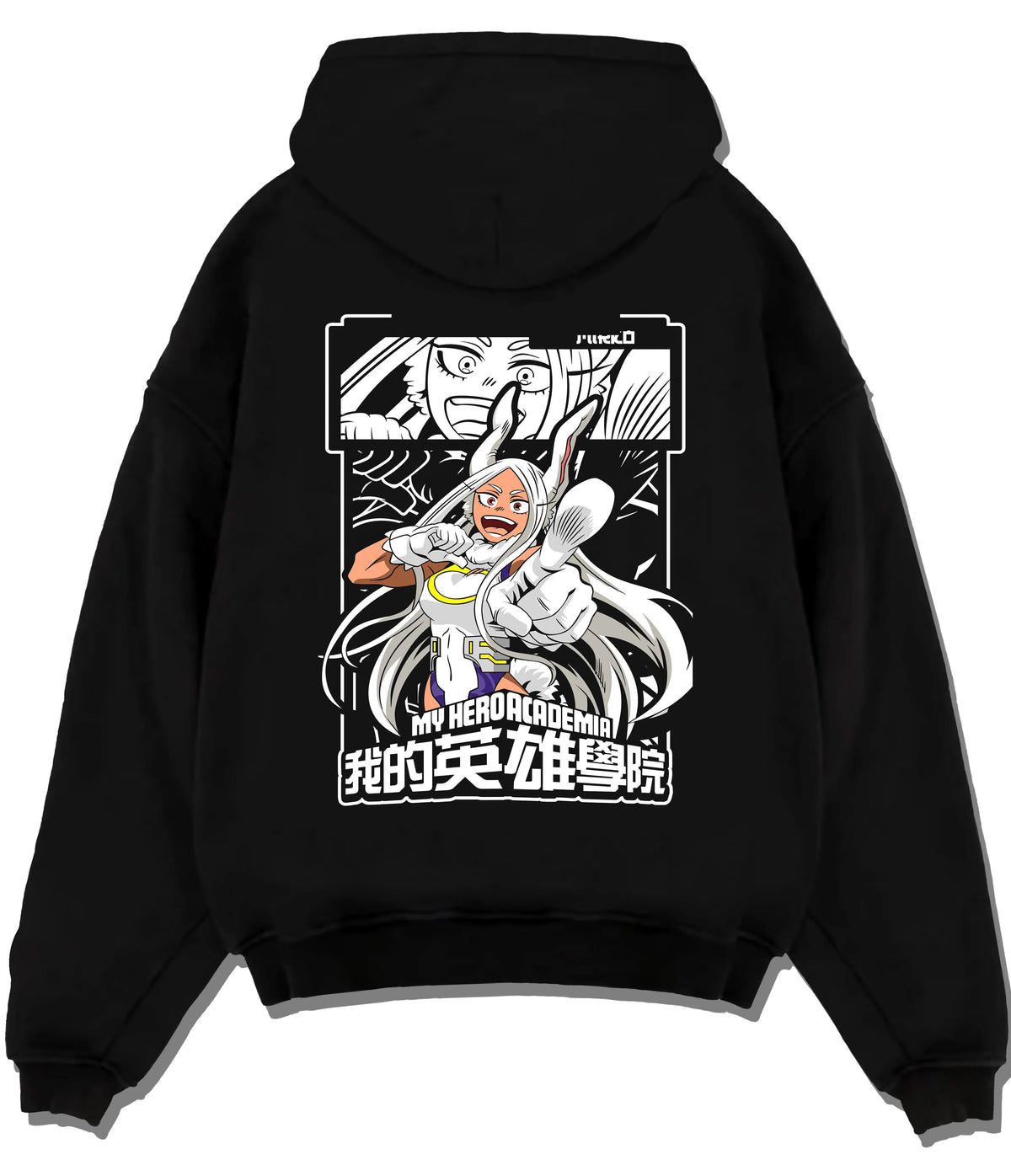 Black hoodie flat back view showing Mirko (Rumi Usagiyama) from My Hero Academia: rabbit hero