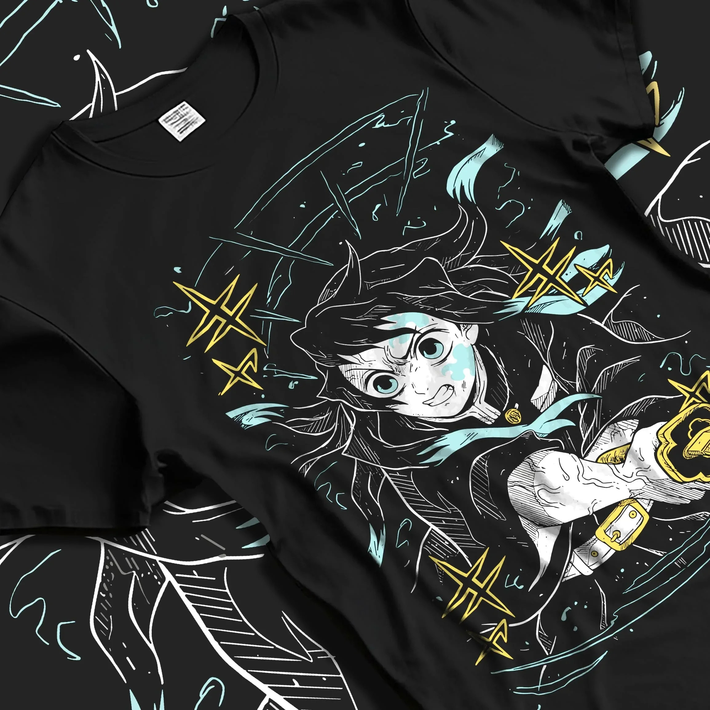 Black T-shirt laid flat with natural folds with Shinobu Kocho Hoodie Demon Slayer Butterfly Grace graphic premium wear.