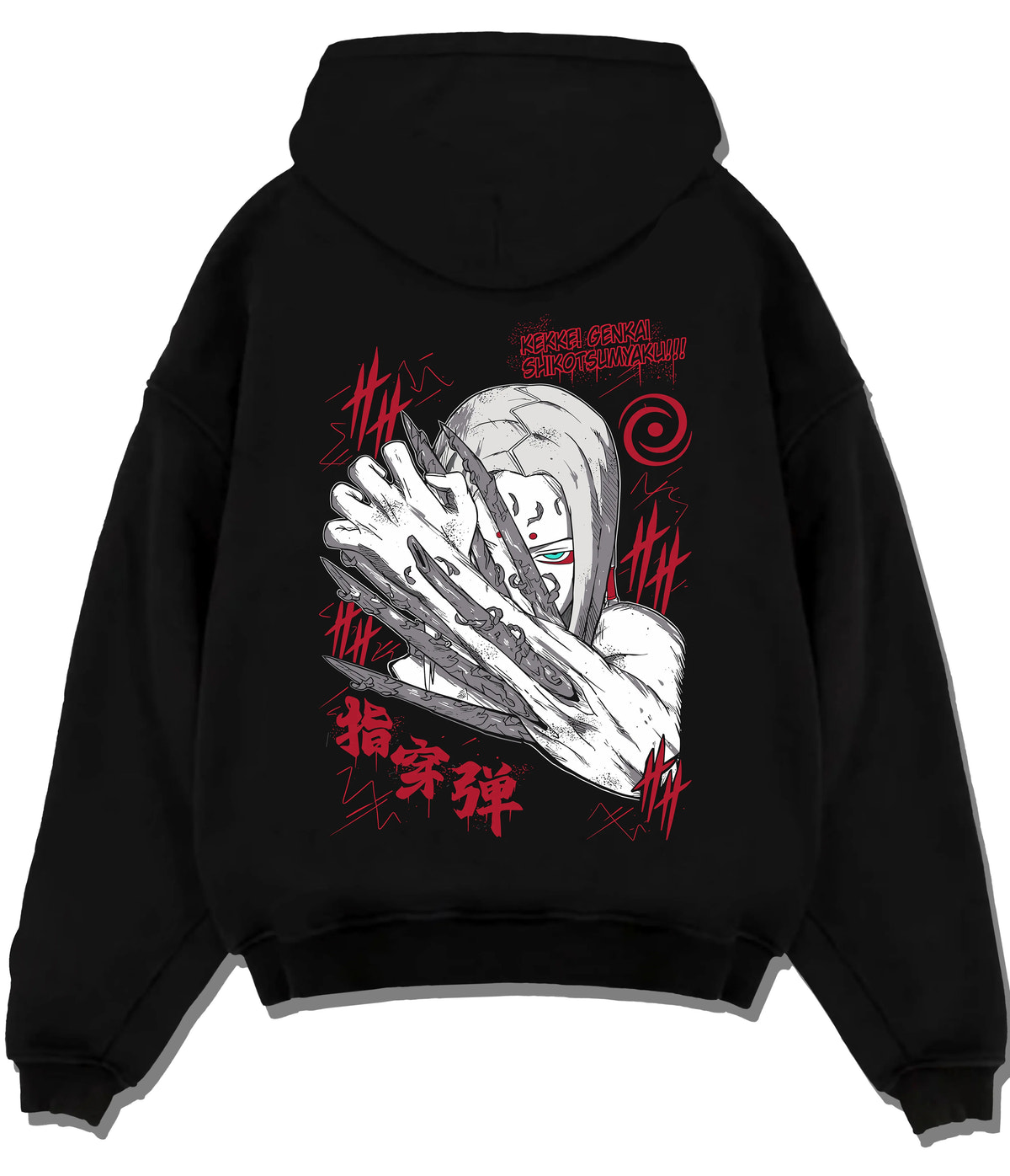 Black hoodie flat back view showing Kimimaro Kaguya from Naruto: bone-based attack (tentative)