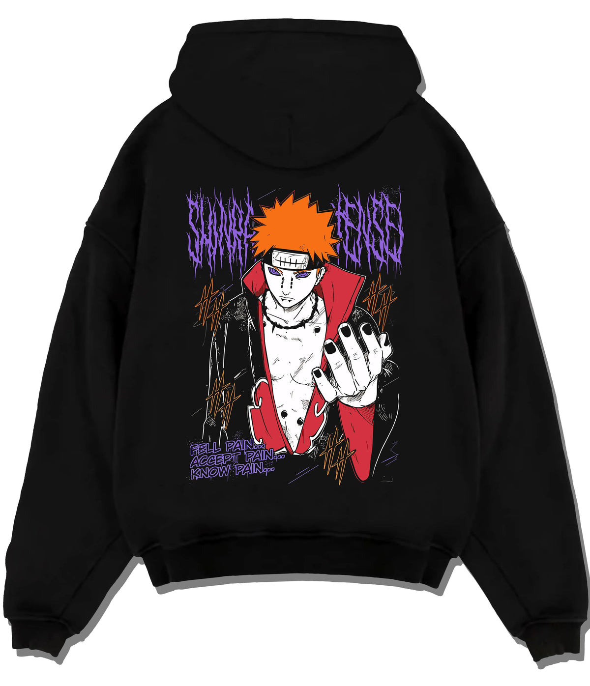 Black hoodie flat back view showing Pain / Nagato from Naruto: Akatsuki leader