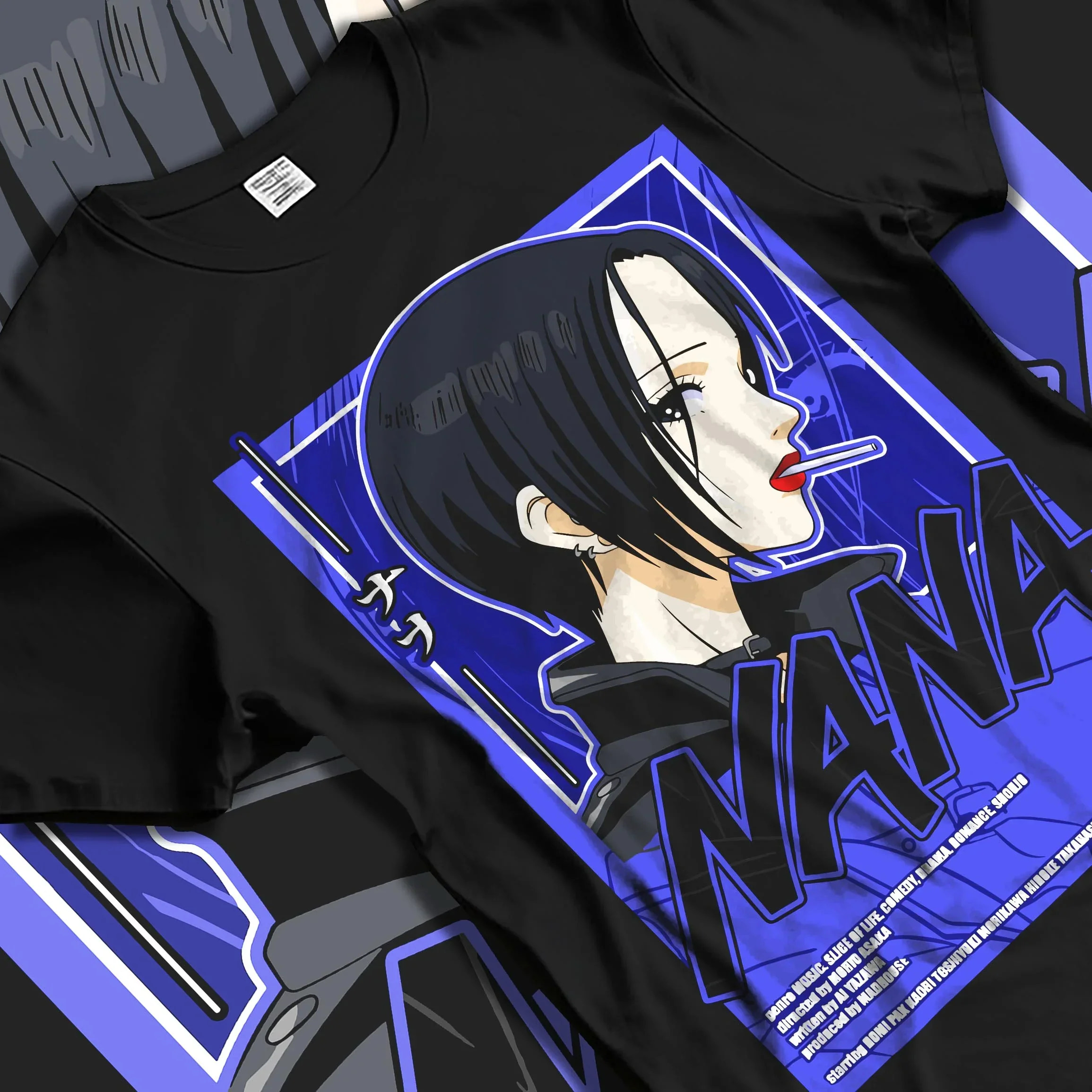 Black T-shirt laid flat with natural folds with Osaragi Hoodie Oshi no Ko School Uniform graphic streetwear graphic.