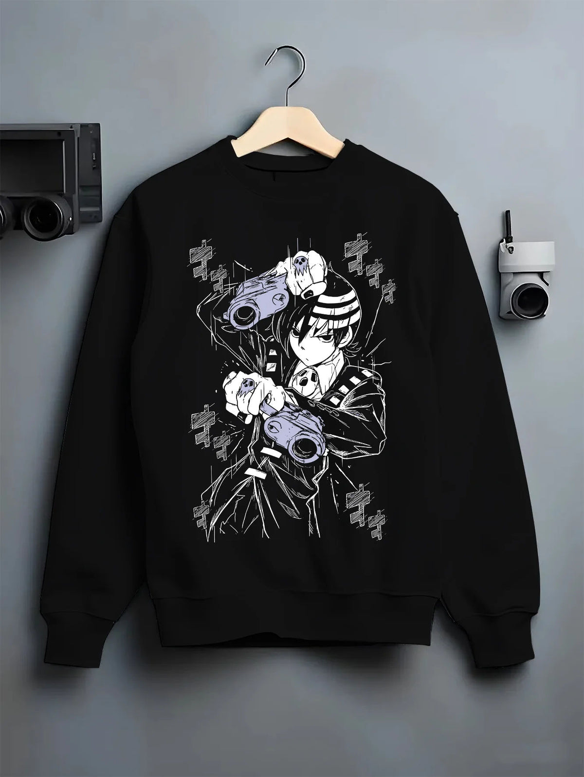 Death the Kid from Soul Eater holding dual pistols on crewneck sweatshirt hanger
