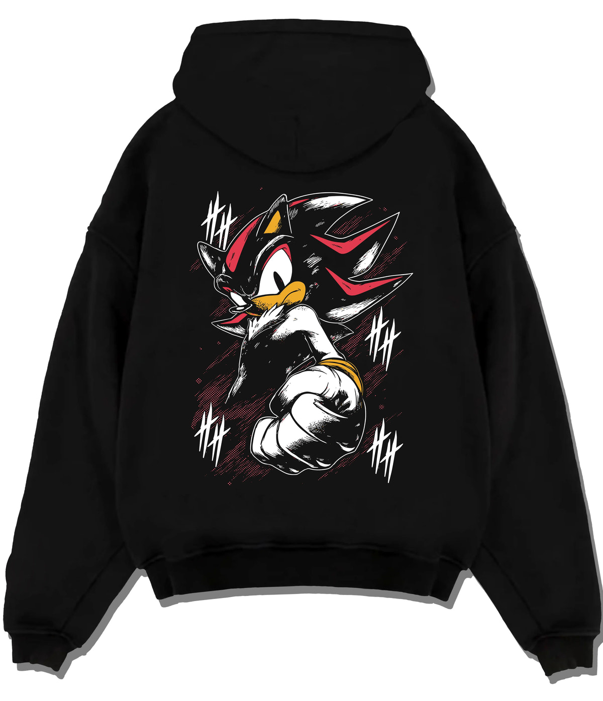 Black hoodie flat back view showing Shadow the Hedgehog from Sonic the Hedgehog: Sonic