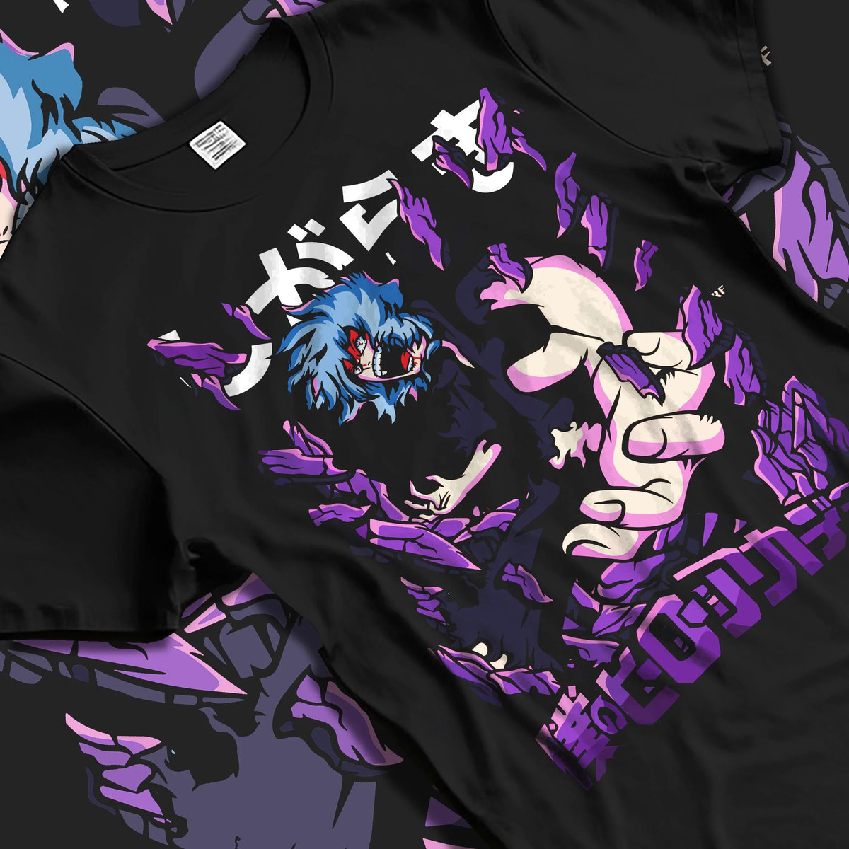 Black T-shirt laid flat with natural folds featuring Tomura Shigaraki Decay villain My Hero Academia artwork.