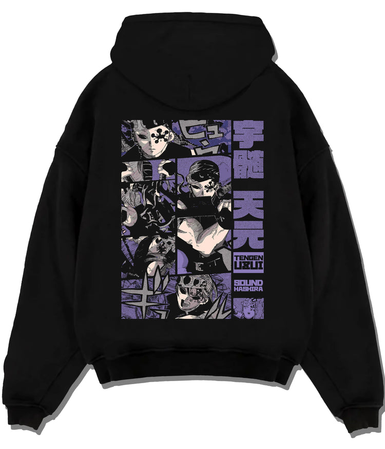 Black hoodie flat back view showing Tengen Uzui from Demon Slayer: Sound Hashira panels