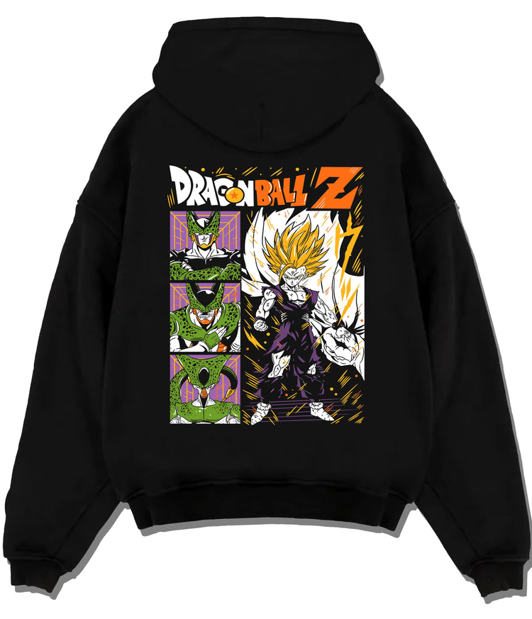 Black hoodie flat back view showing Super Saiyan Gohan from Dragon Ball: Dragon Ball collage