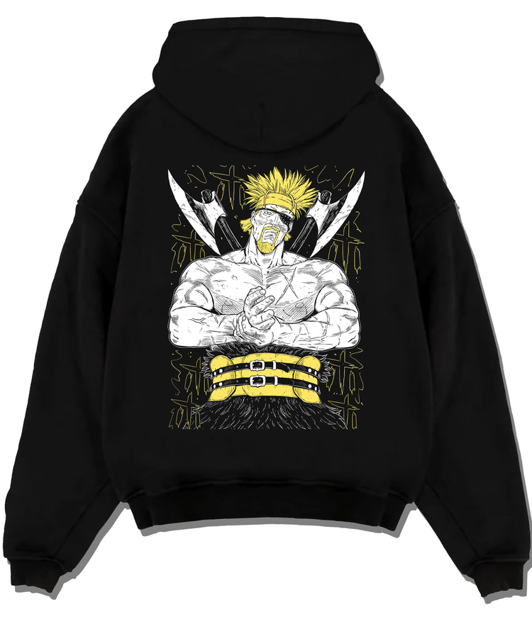 Black hoodie flat back view showing Thorkell the Tall from Vinland Saga: Viking warrior
