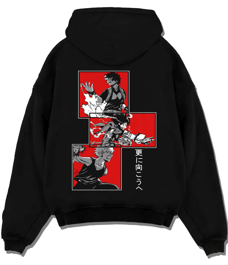 Black hoodie flat back view showing Shoto Todoroki and Izuku Midoriya / Deku from My Hero Academia: montage