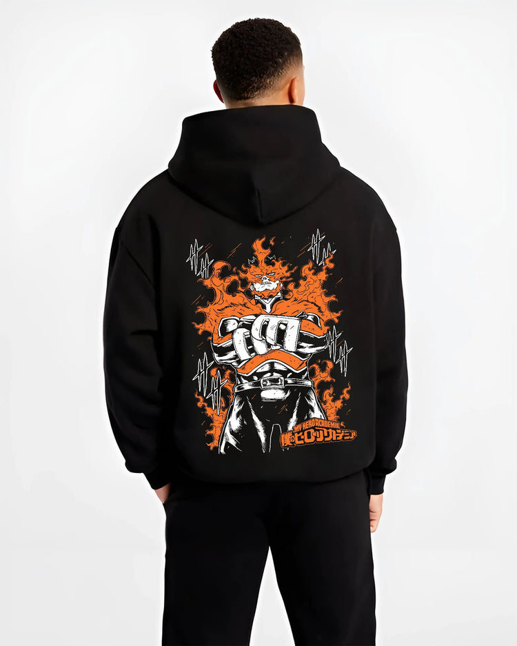 Black hoodie model back view with Katsuki Bakugo? / fire-fist hero illustration from My Hero Academia illustrated back