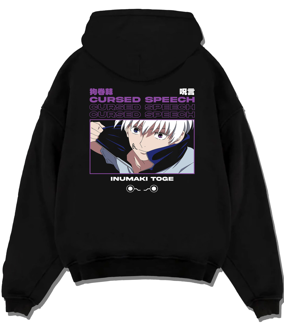 Black hoodie flat back view showing Toge Inumaki from Jujutsu Kaisen: Cursed Speech portrait