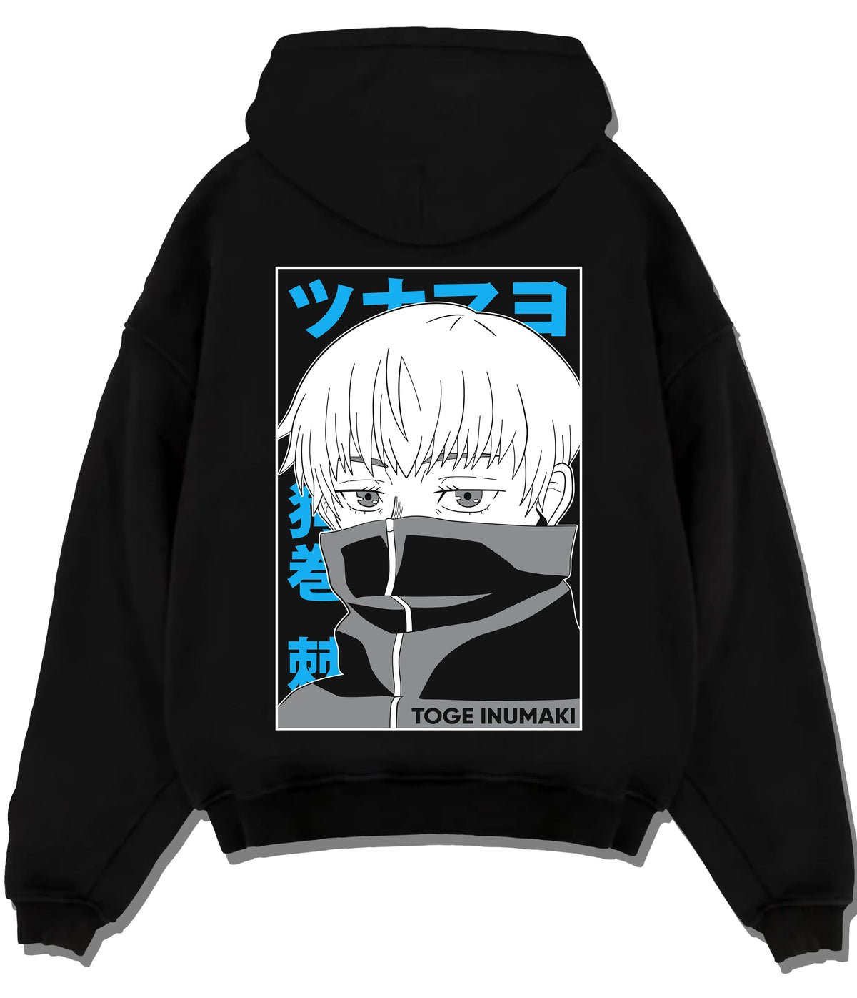 Black hoodie flat back view showing Toge Inumaki from Jujutsu Kaisen: masked portrait