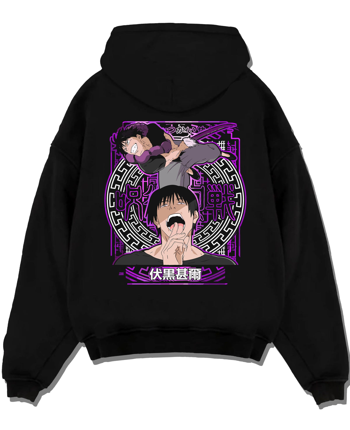 Black hoodie laid flat featuring Toji Fushiguro Inventory Curse Jujutsu Kaisen artwork.