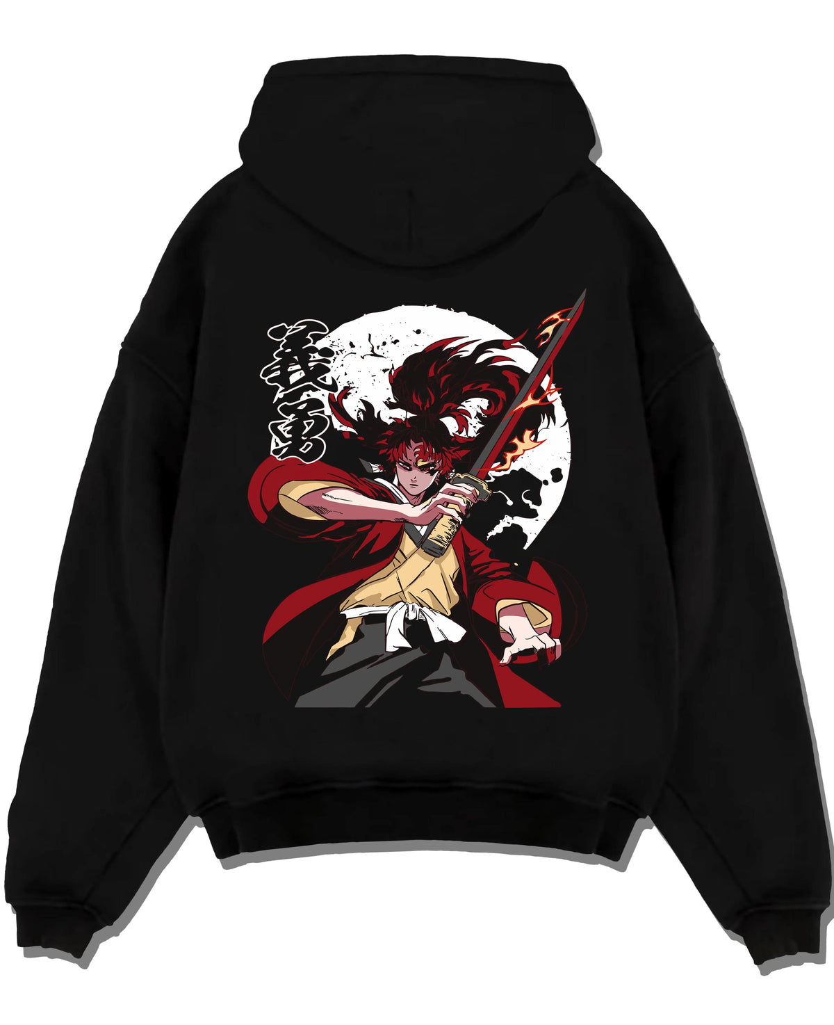Black hoodie laid flat featuring Yoriichi Tsugikuni Demon Slayer Mark artwork.