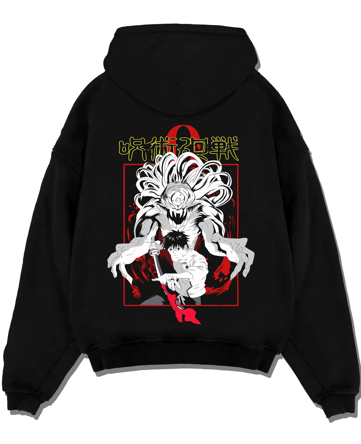 Black hoodie laid flat featuring Yuta Okkotsu Special Grade with Rika Jujutsu Kaisen artwork.