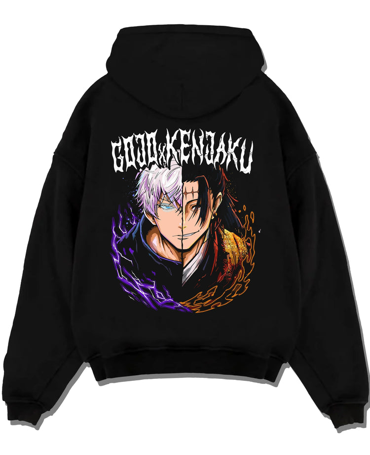 Black pullover hoodie laid flat with Yuta Okkotsu Hoodie Jujutsu Kaisen Cursed Energy graphic premium wear.