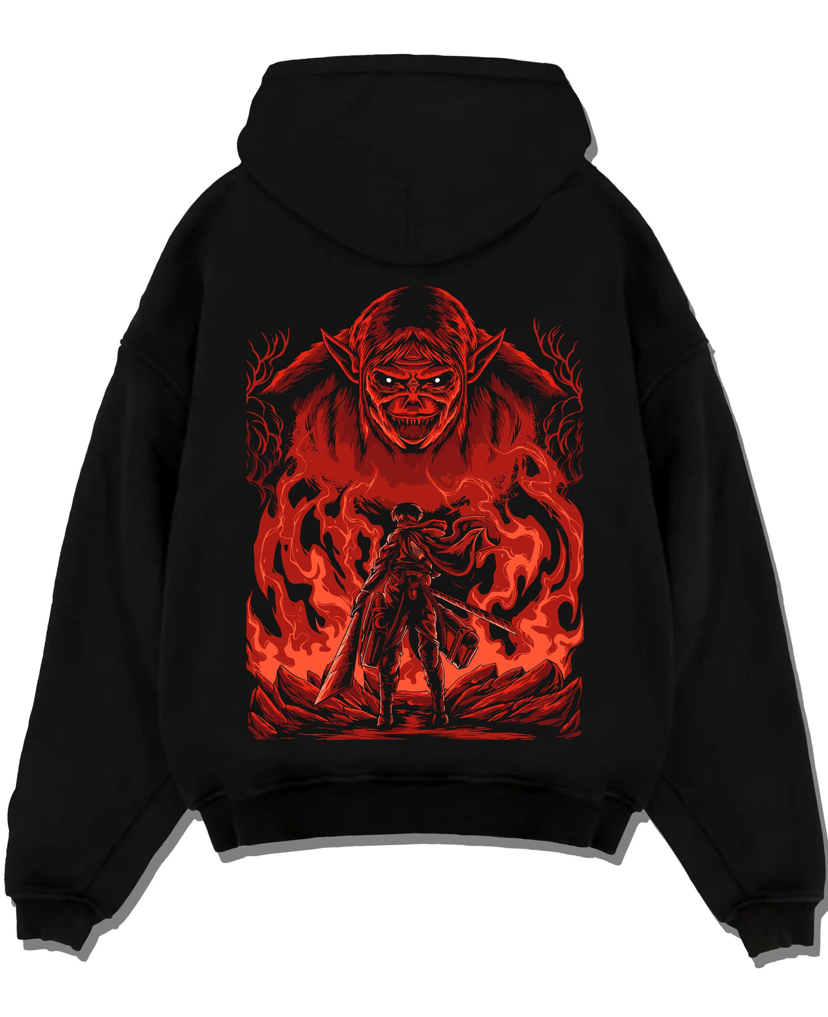 Black hoodie laid flat featuring Zeke Yeager Beast Titan Attack on Titan artwork.